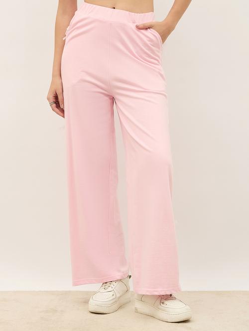 women pink solid high rise track pant - 21971643 - Standard Image - 0