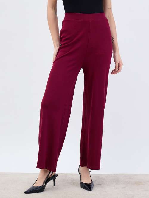 women solid high rise wide leg trouser - 21971645 - Standard Image - 0
