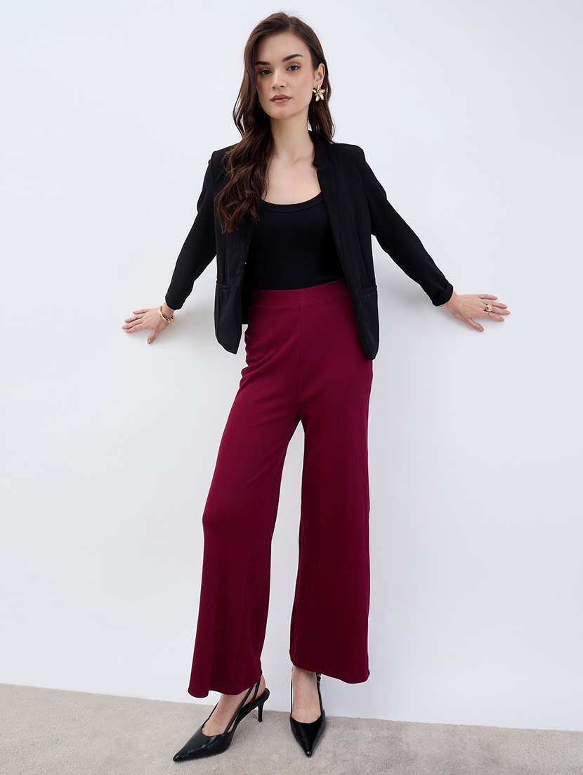 women solid high rise wide leg trouser - 21971645 - Standard Image - 3