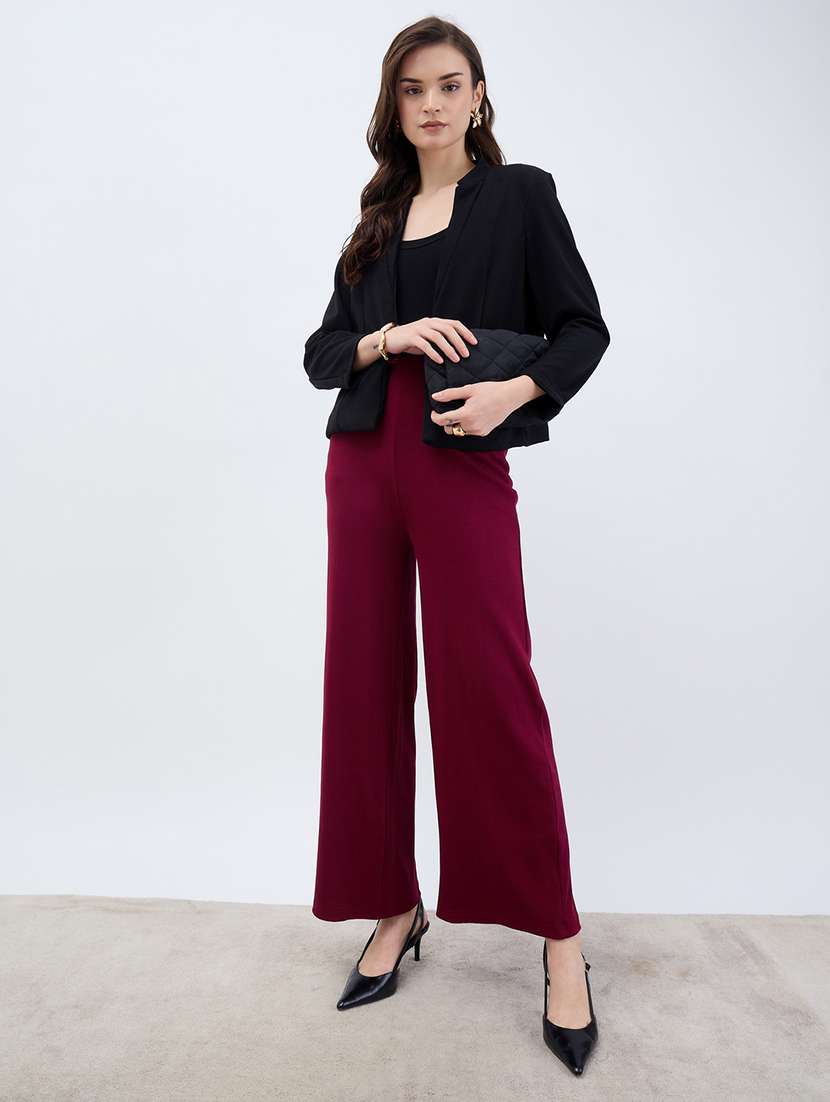 women solid high rise wide leg trouser - 21971645 - Standard Image - 5