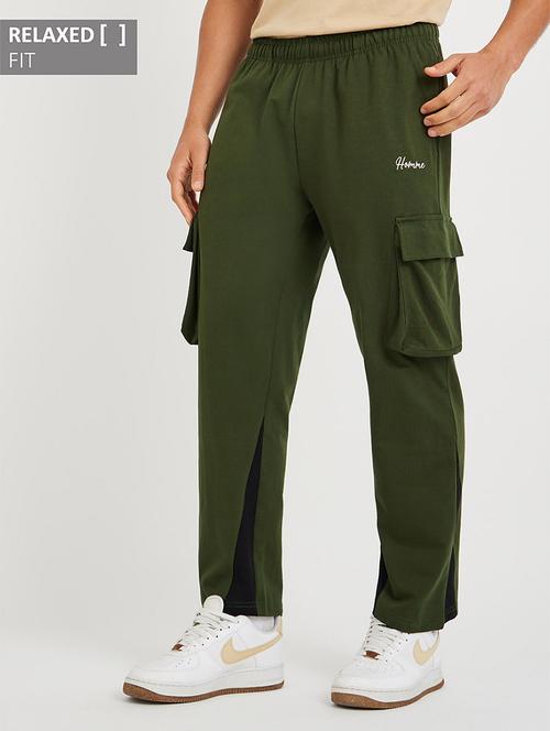 olive cotton men solid mid rise relaxed fit cargo - 21971737 - Standard Image - 0