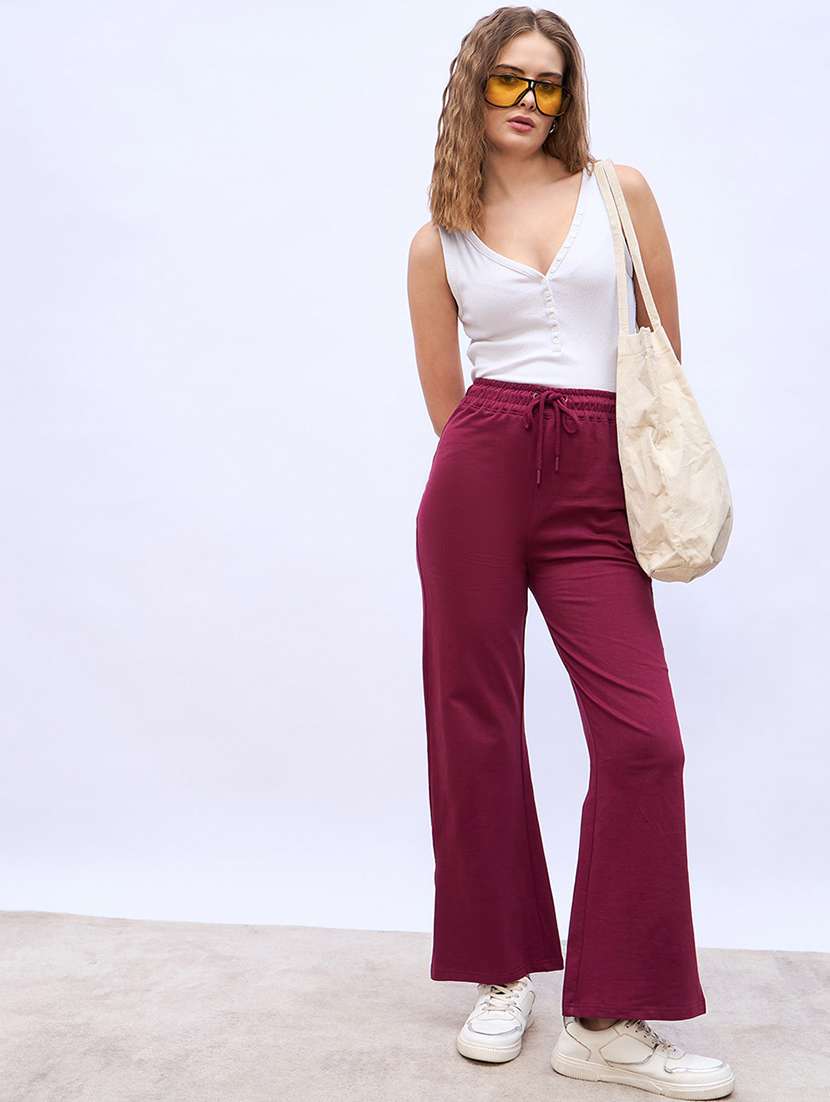 women burgundy solid mid rise track pant - 21971780 -  Standard Image - 3