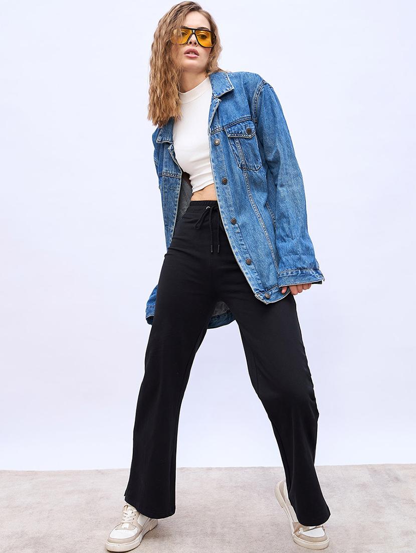 women black solidmid rise track pant - 21971781 - Standard Image - 5