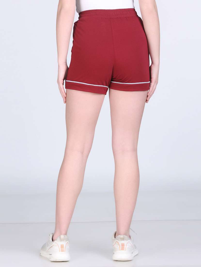 Women Maroon Solid Mid Rise Sports Shorts - 21971834 -  Standard Image - 3