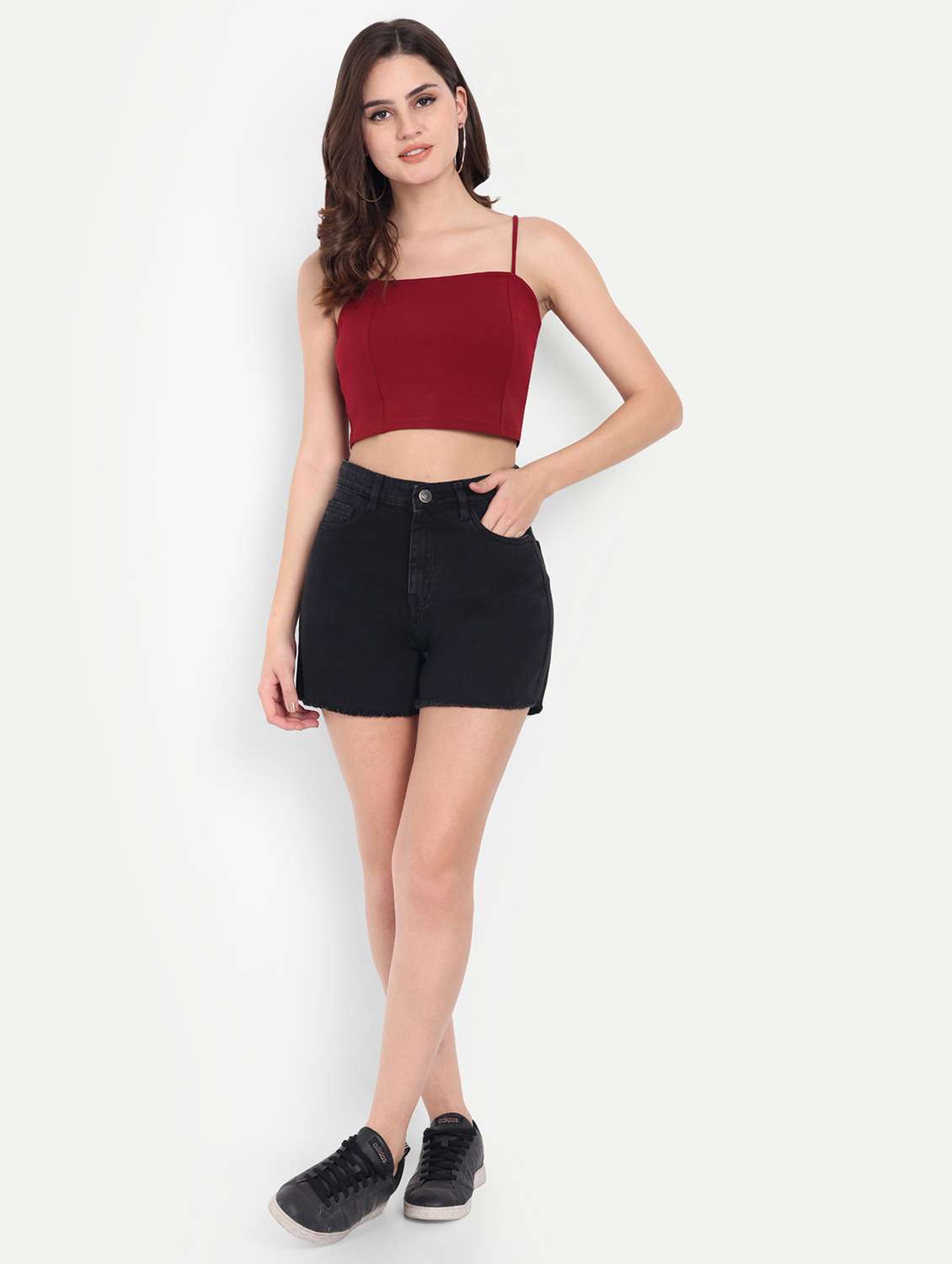 women solid high rise denim shorts - 21971839 -  Standard Image - 5