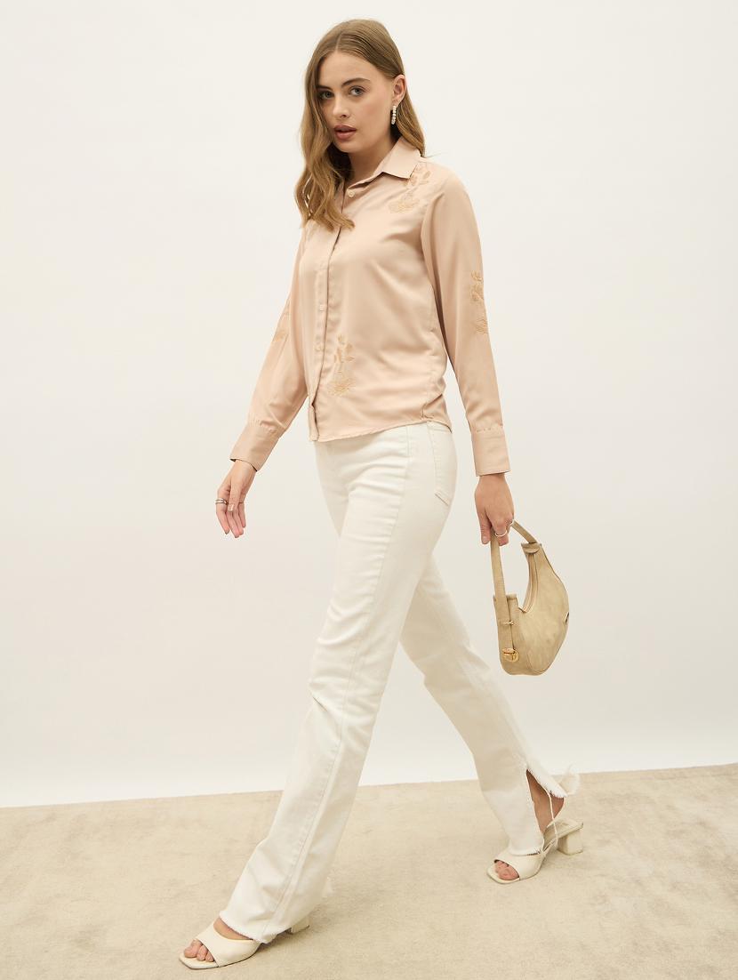women beige solid long sleeve regular shirt - 21971858 - Standard Image - 5