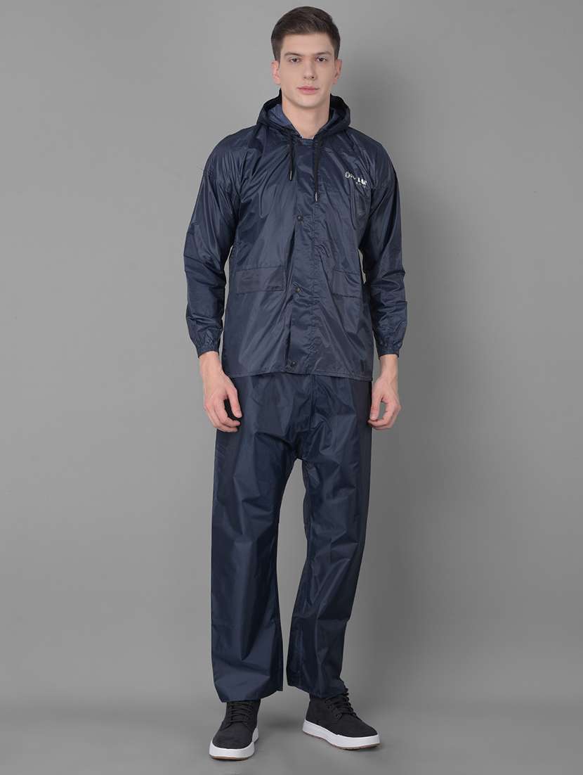 men solid long sleeve rain suit set 