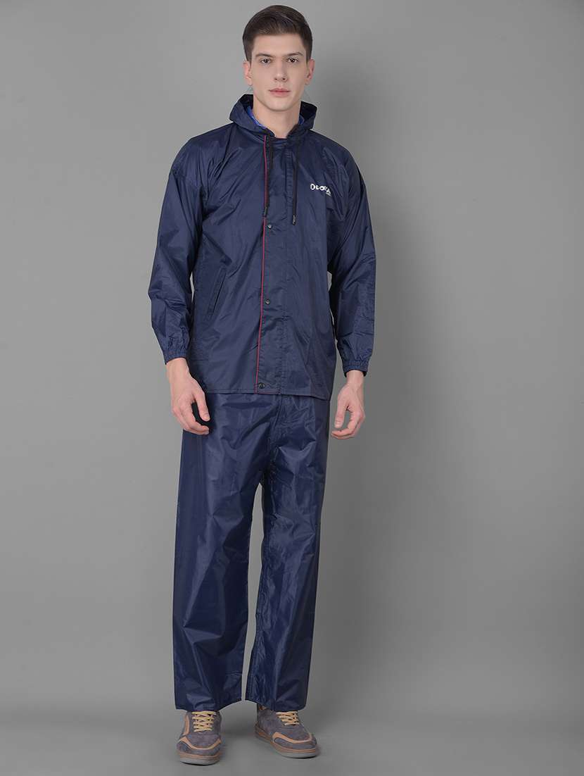 men solid long sleeve rain suit set 