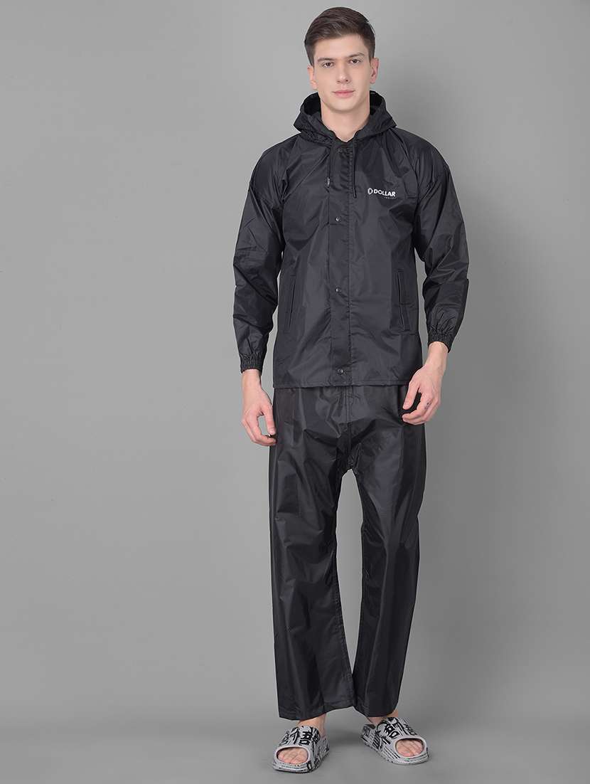 men solid long sleeve rain suit set 