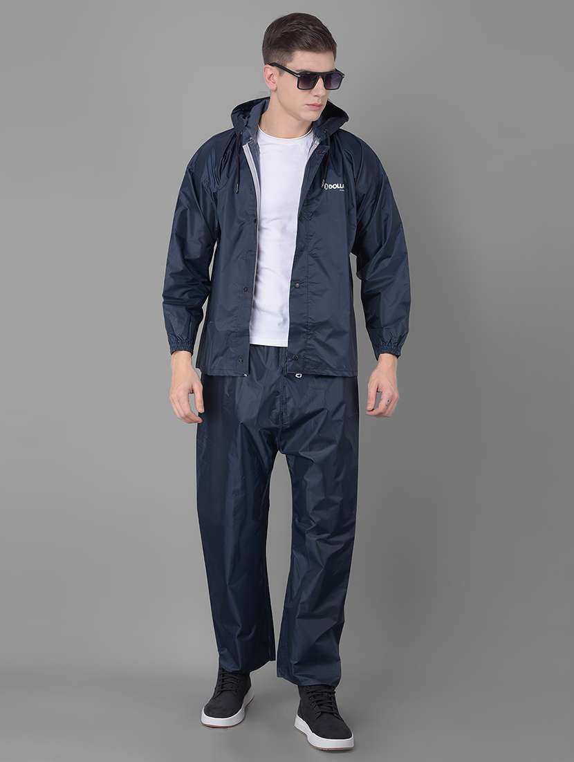men solid long sleeve rain suit set 