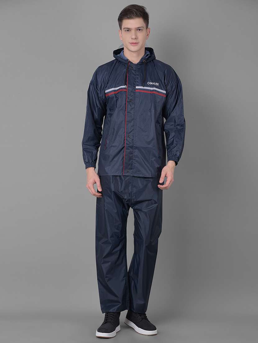 men solid long sleeve rain suit set 