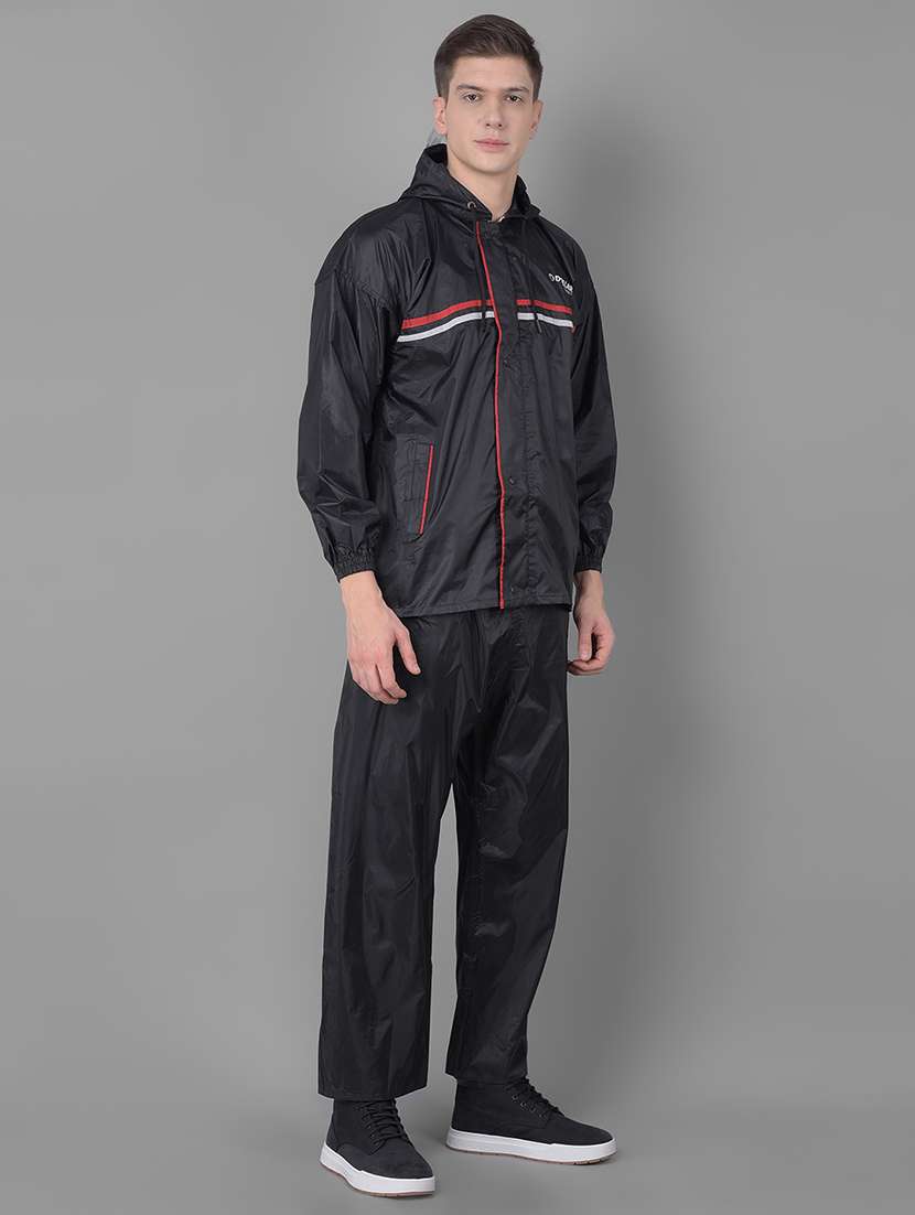 men solid long sleeve rain suit set 