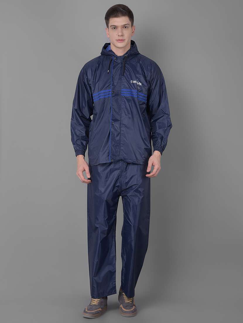 men solid long sleeve rain suit set 