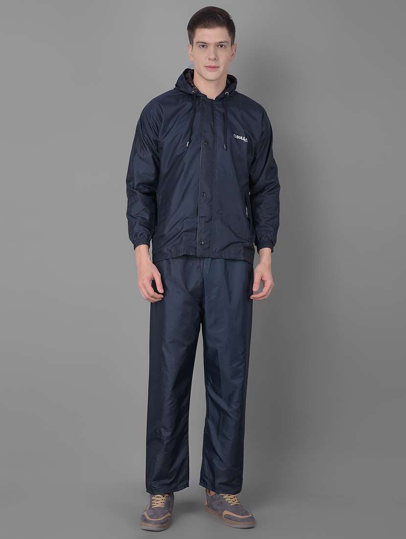 men solid long sleeve rain suit set 