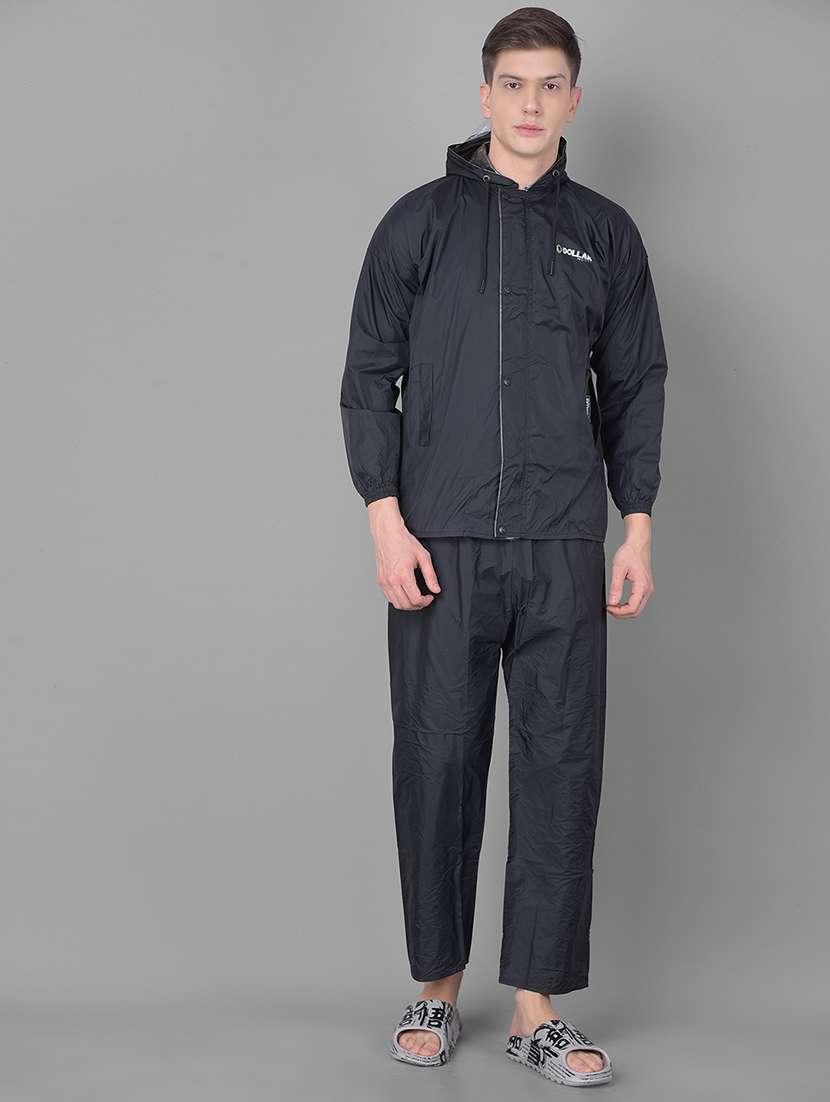 men solid long sleeve rain suit set 