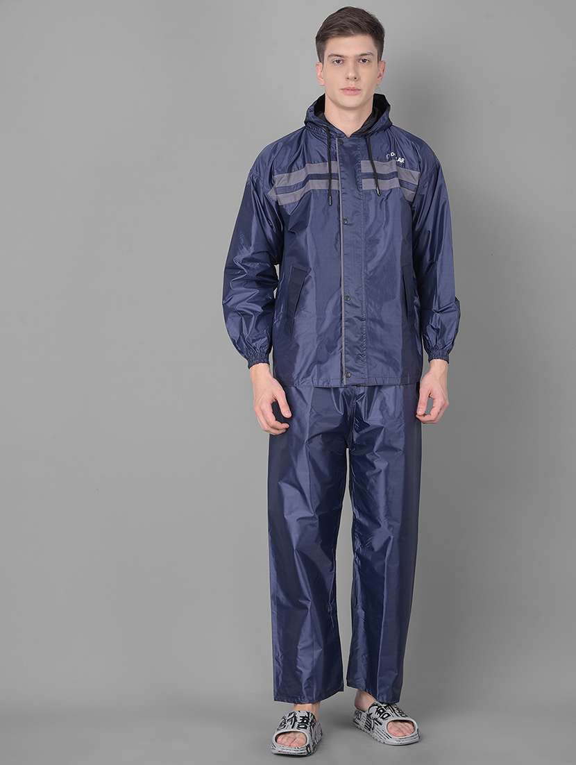 men solid long sleeve rain suit set 