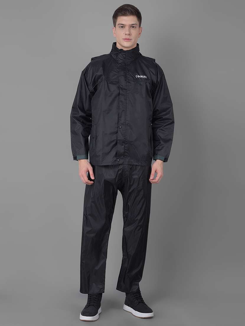 men solid long sleeve rain suit set 