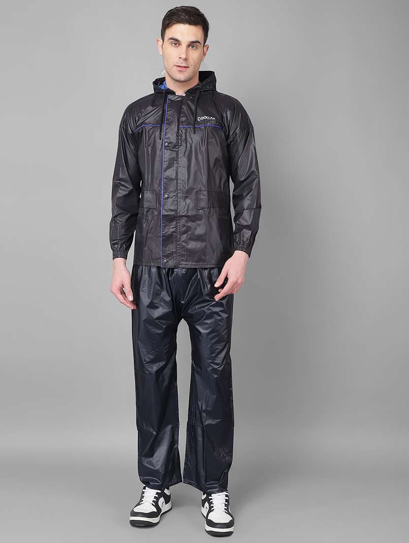 men solid long sleeve rain suit set 