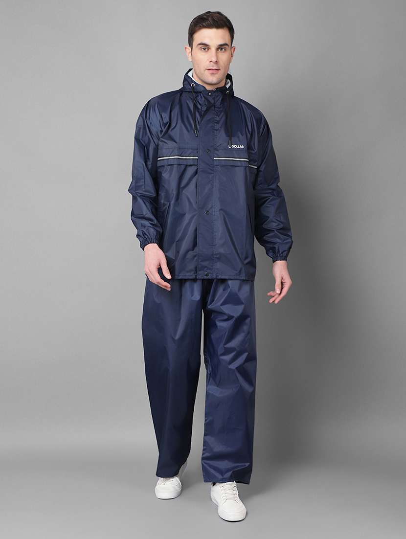 men solid long sleeve rain suit set 