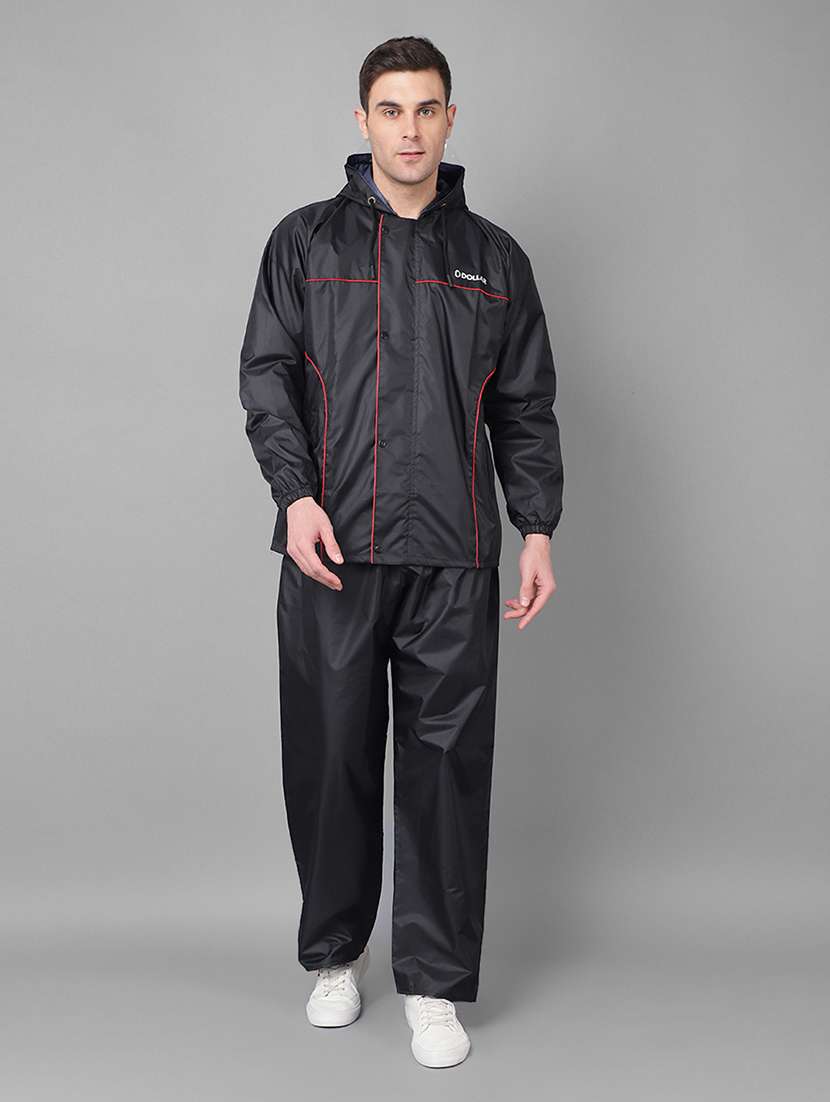 men solid long sleeve rain suit set 