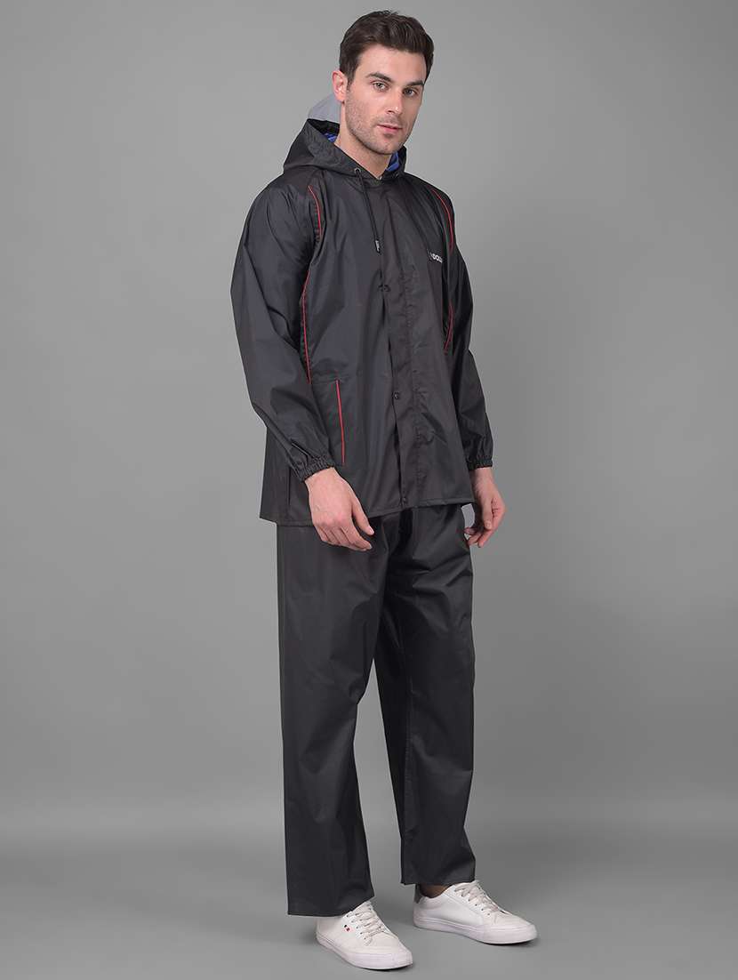 men solid long sleeve rain suit set 