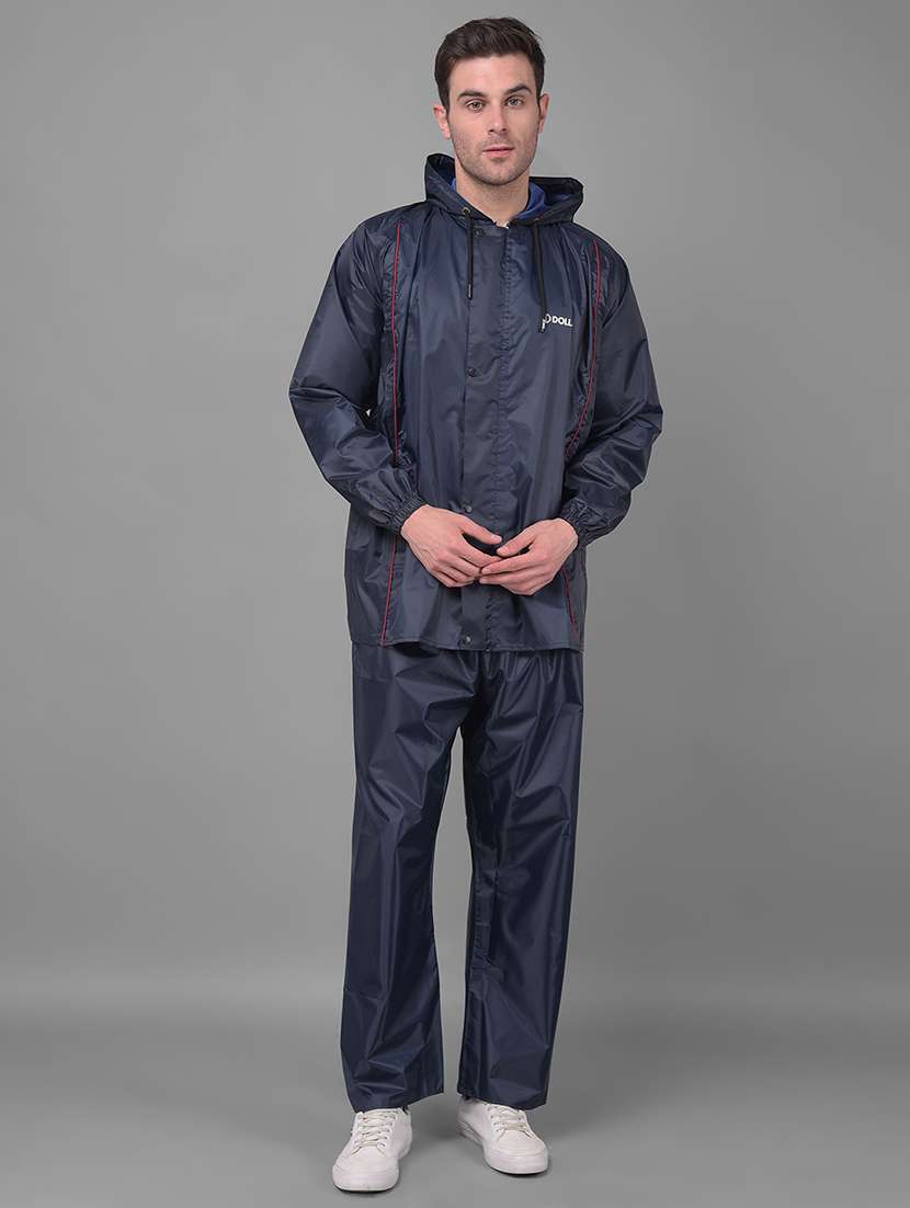 men solid long sleeve rain suit set 