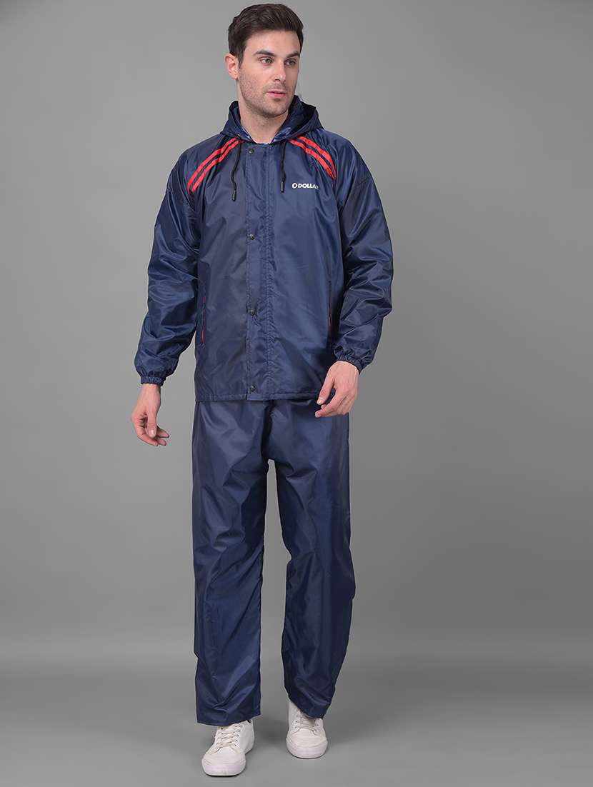 men solid long sleeve rain suit set 