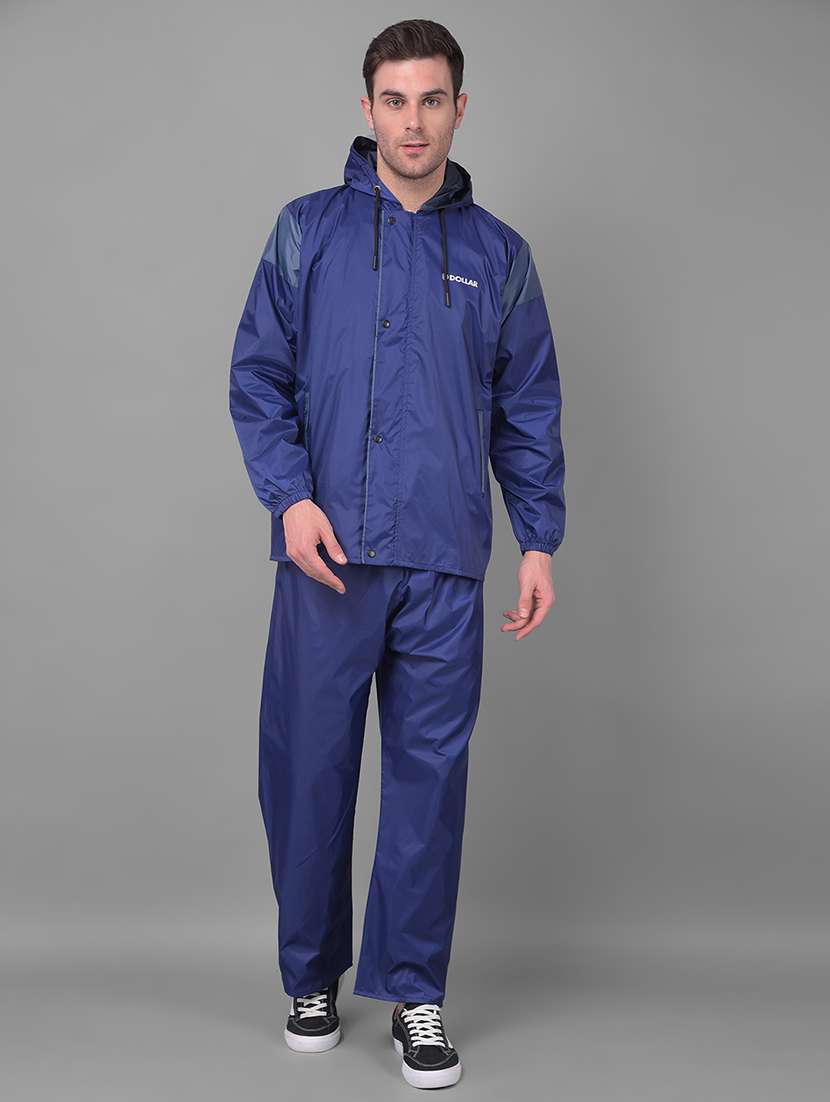 men solid long sleeve rain suit set 