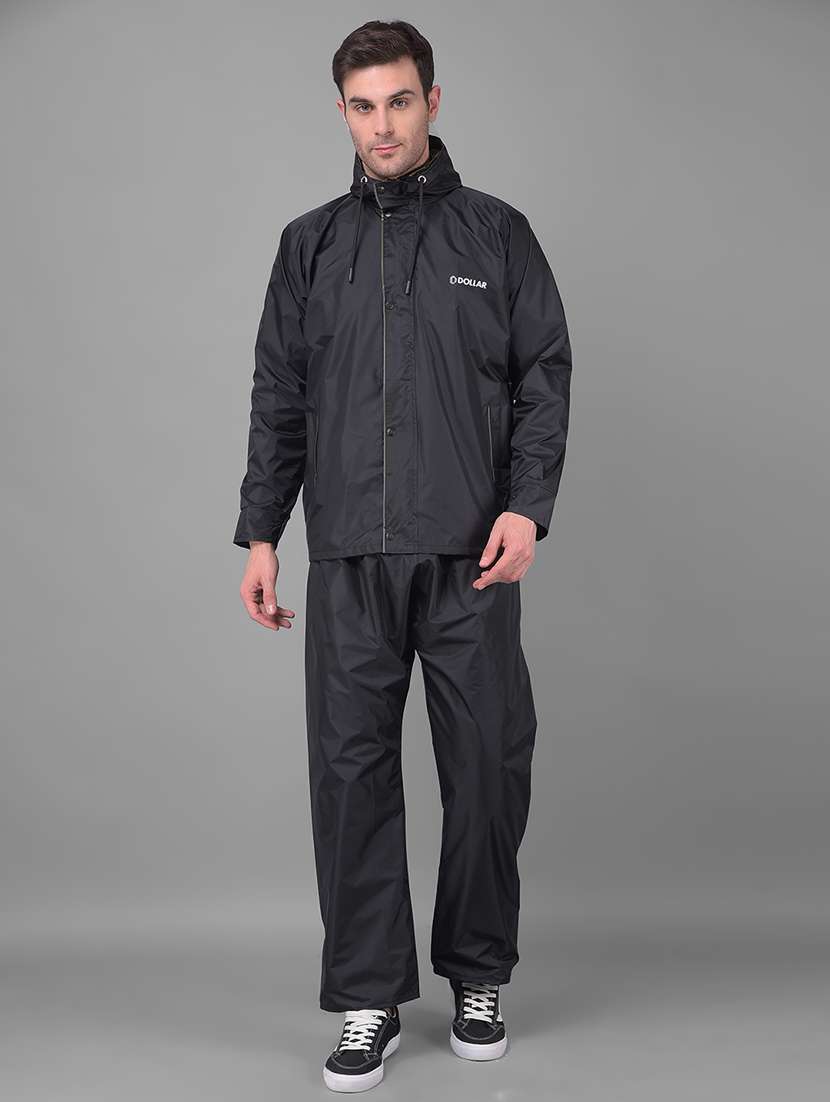 men solid long sleeve rain suit set 