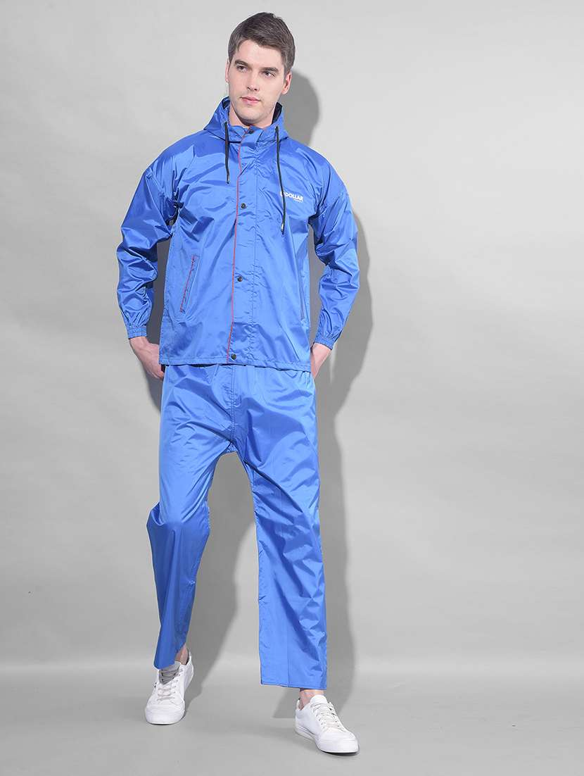 men solid long sleeve rain suit set 