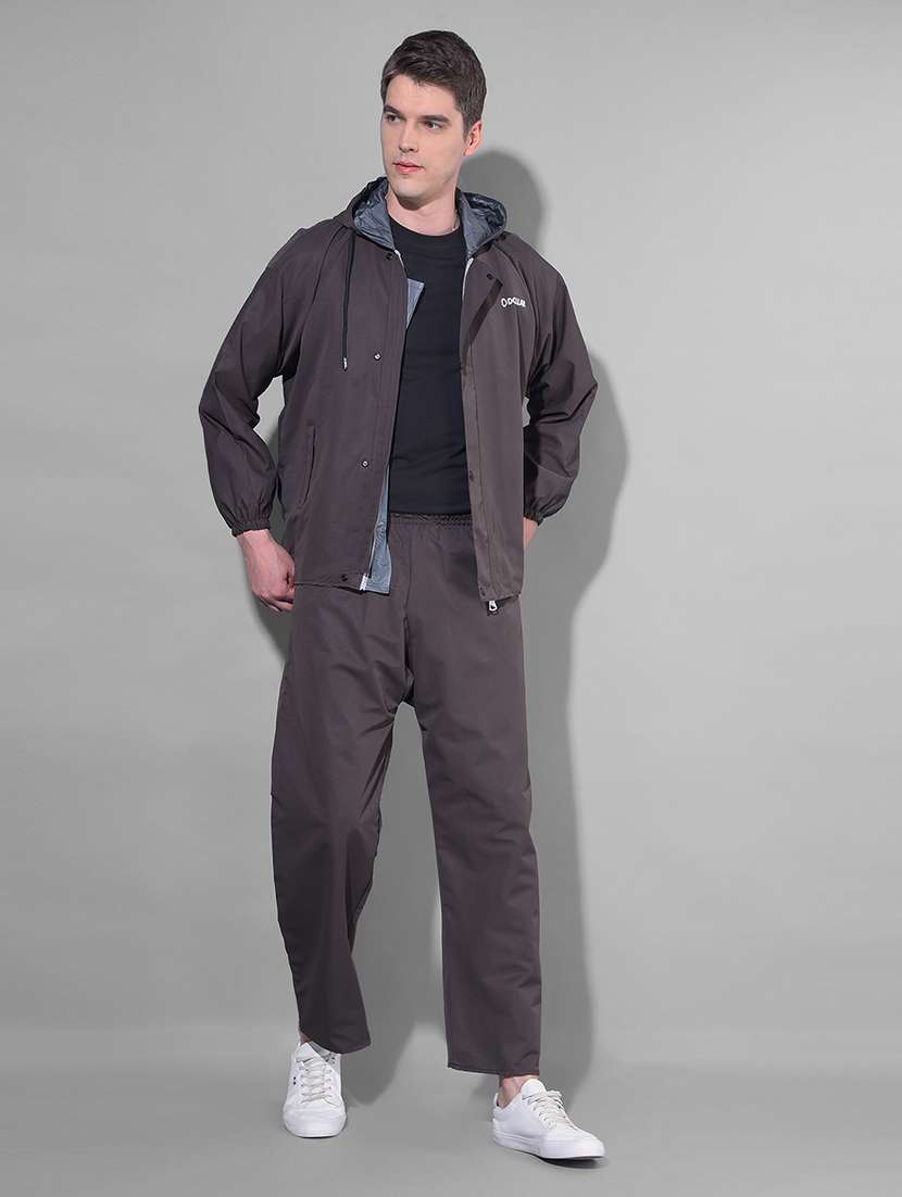 men solid long sleeve rain suit set 