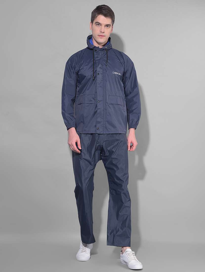 men solid long sleeve rain suit set 