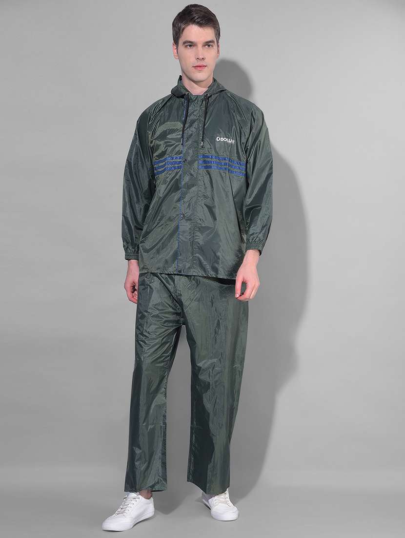men solid long sleeve rain suit set 