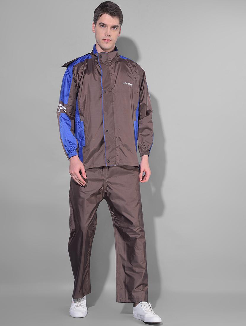 men color block long sleeve rain suit set 