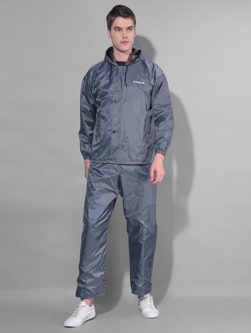 men solid long sleeve rain suit set 