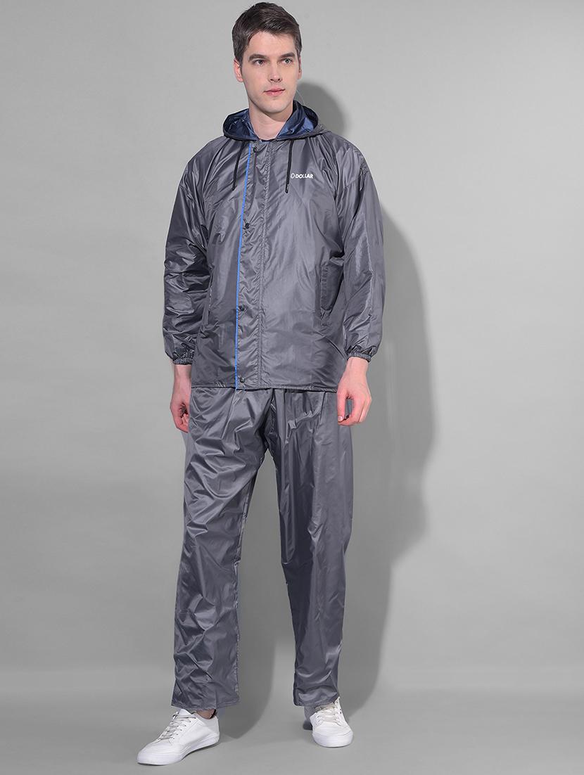 men solid long sleeve rain suit set 