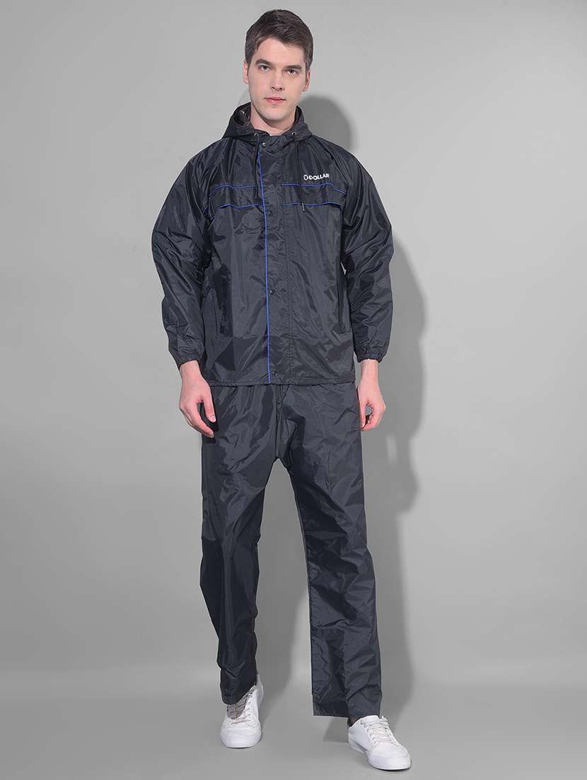 men solid long sleeve rain suit set 