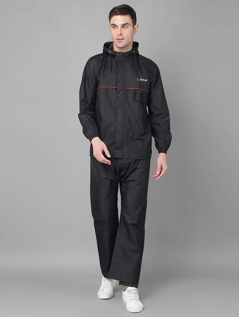 men solid long sleeve rain suit set 