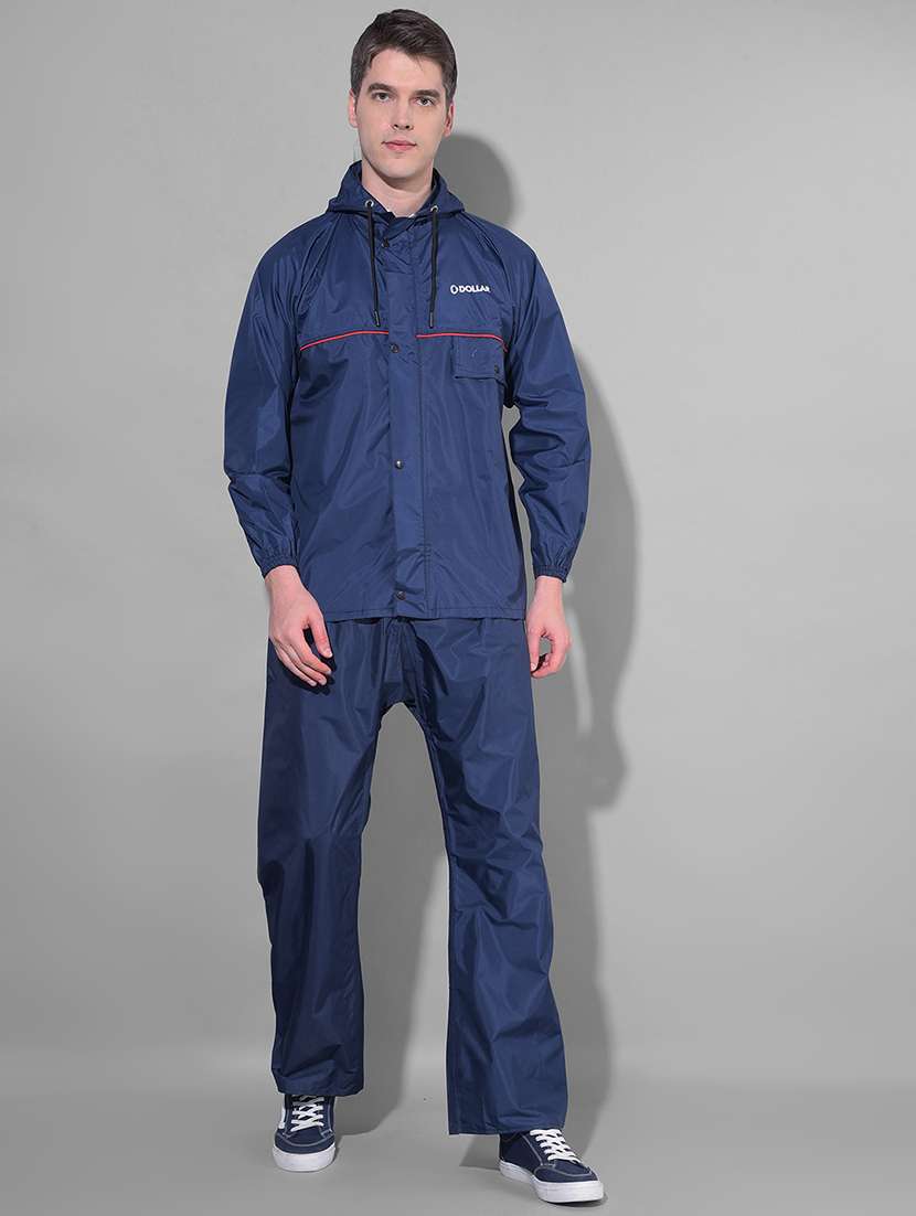 men solid long sleeve rain suit set 