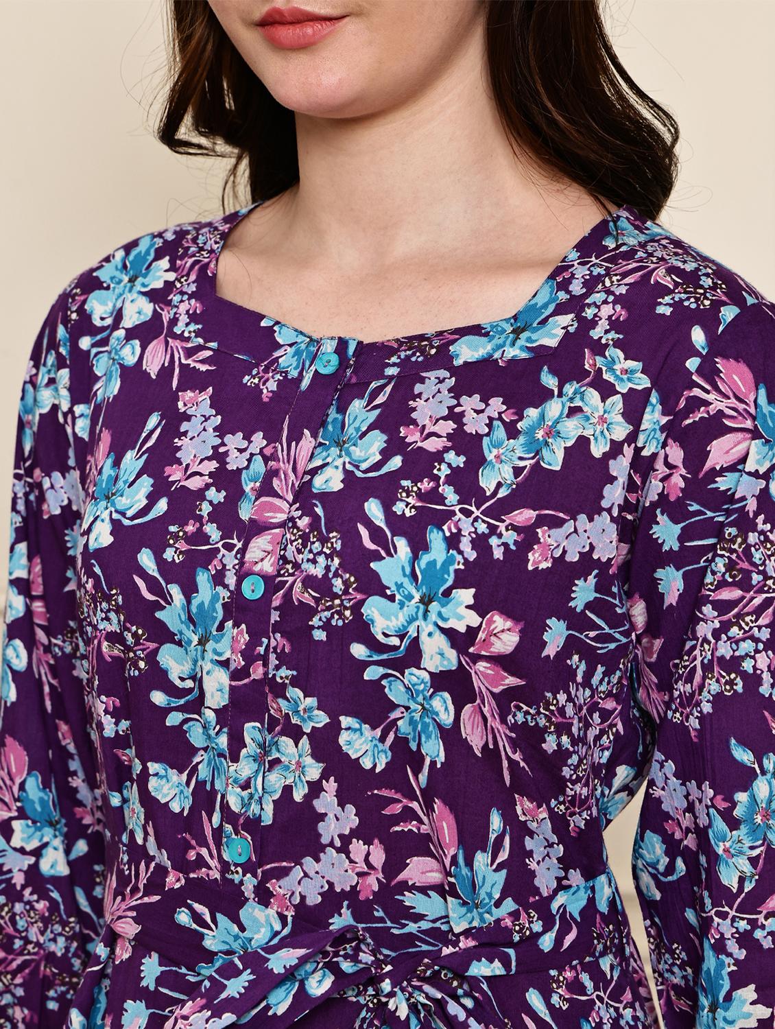 purple cotton aline dress - 21972165 - Standard Image - 5