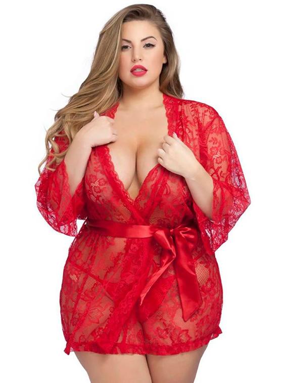 women plus size red lace babydoll - 21972173 - Zoom Image - 0