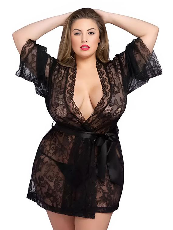 women plus size black lace babydoll set - 21972174 - Zoom Image - 0