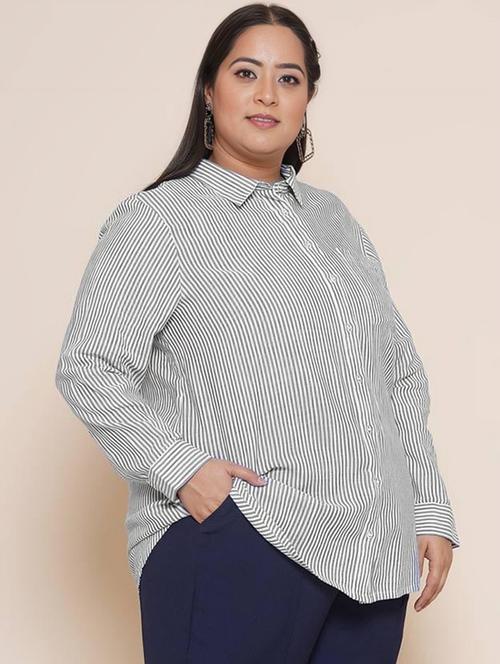 women plis size striped collared long sleeve shirt - 21972221 -  Standard Image - 0