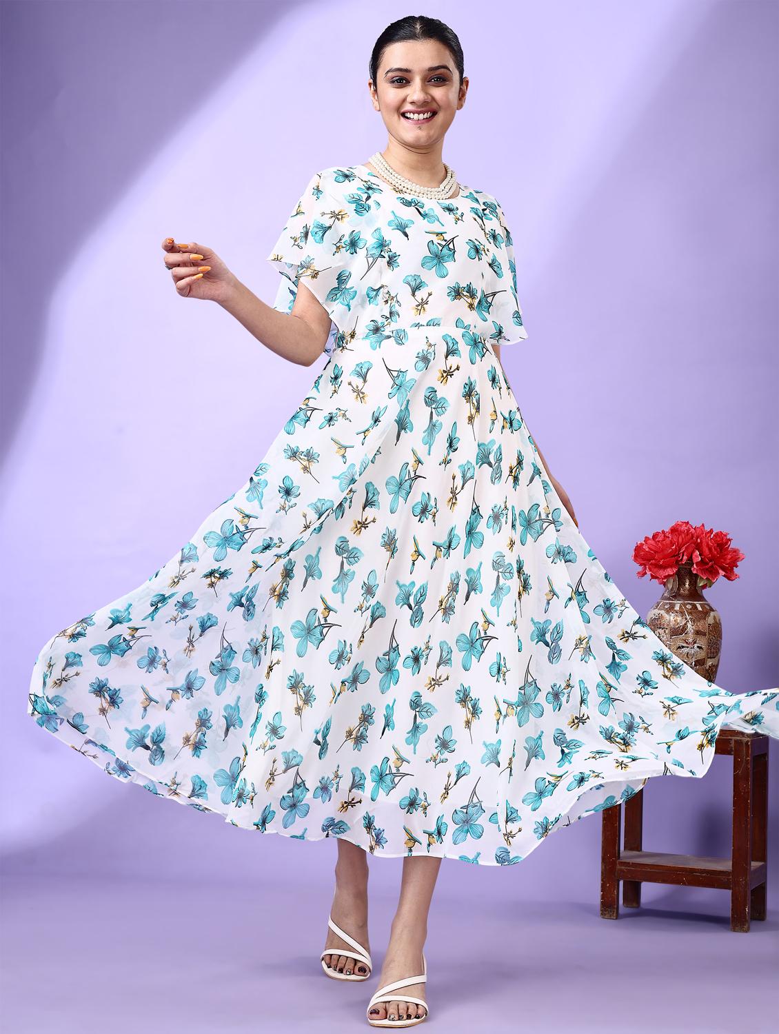 women printed flared sleeve fit & flare dress - 21972227 - Zoom Image - 0