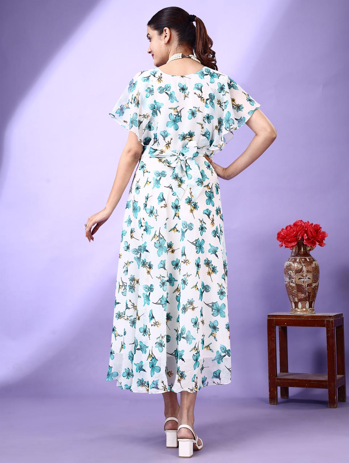 women printed flared sleeve fit & flare dress - 21972227 - Standard Image - 3