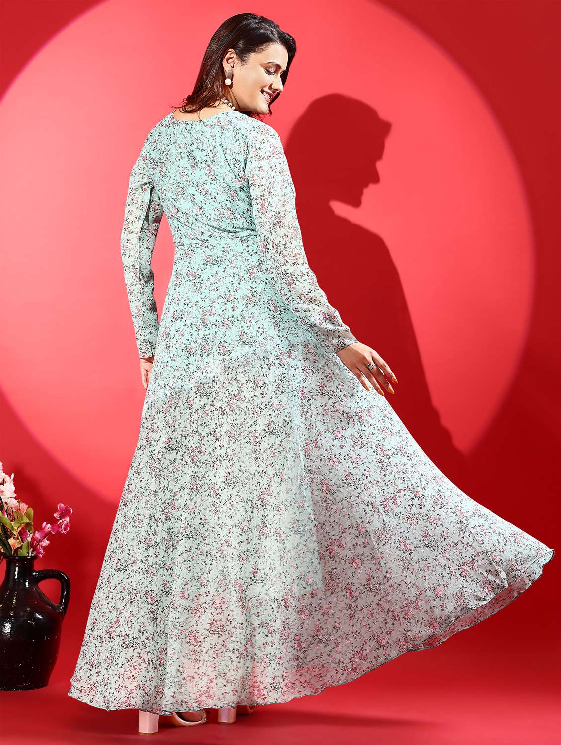 women printed puff sleeve fit & flare maxi dress - 21972232 -  Standard Image - 3