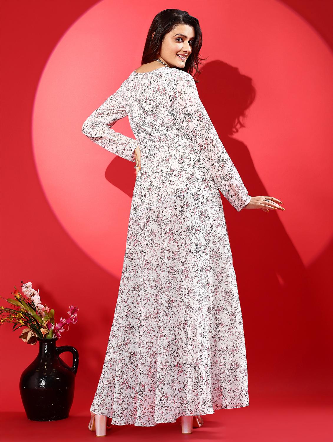women printed long sleeve fit & flare maxi dress - 21972233 - Standard Image - 3