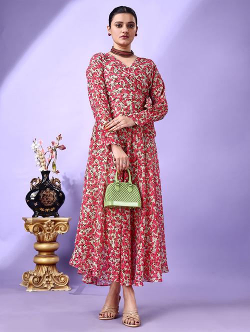 women floral print long sleeve fit & flare maxi dress - 21972238 - Standard Image - 0