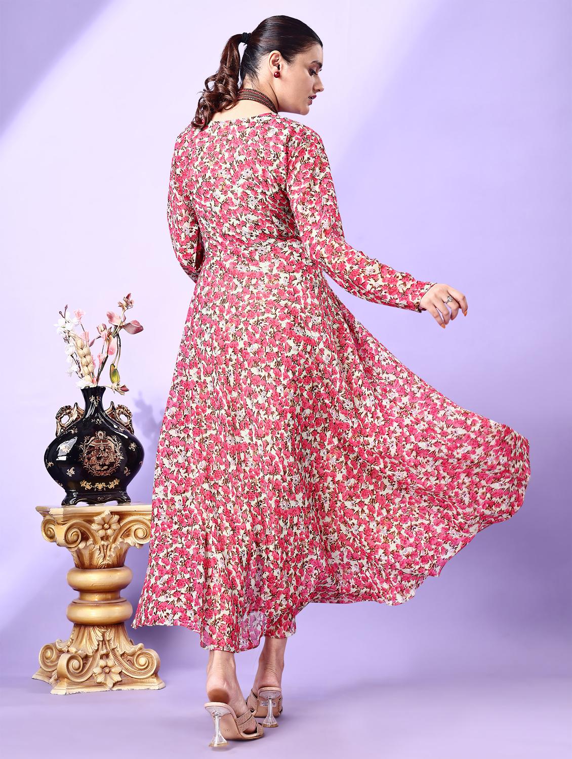 women floral print long sleeve fit & flare maxi dress - 21972238 - Standard Image - 3