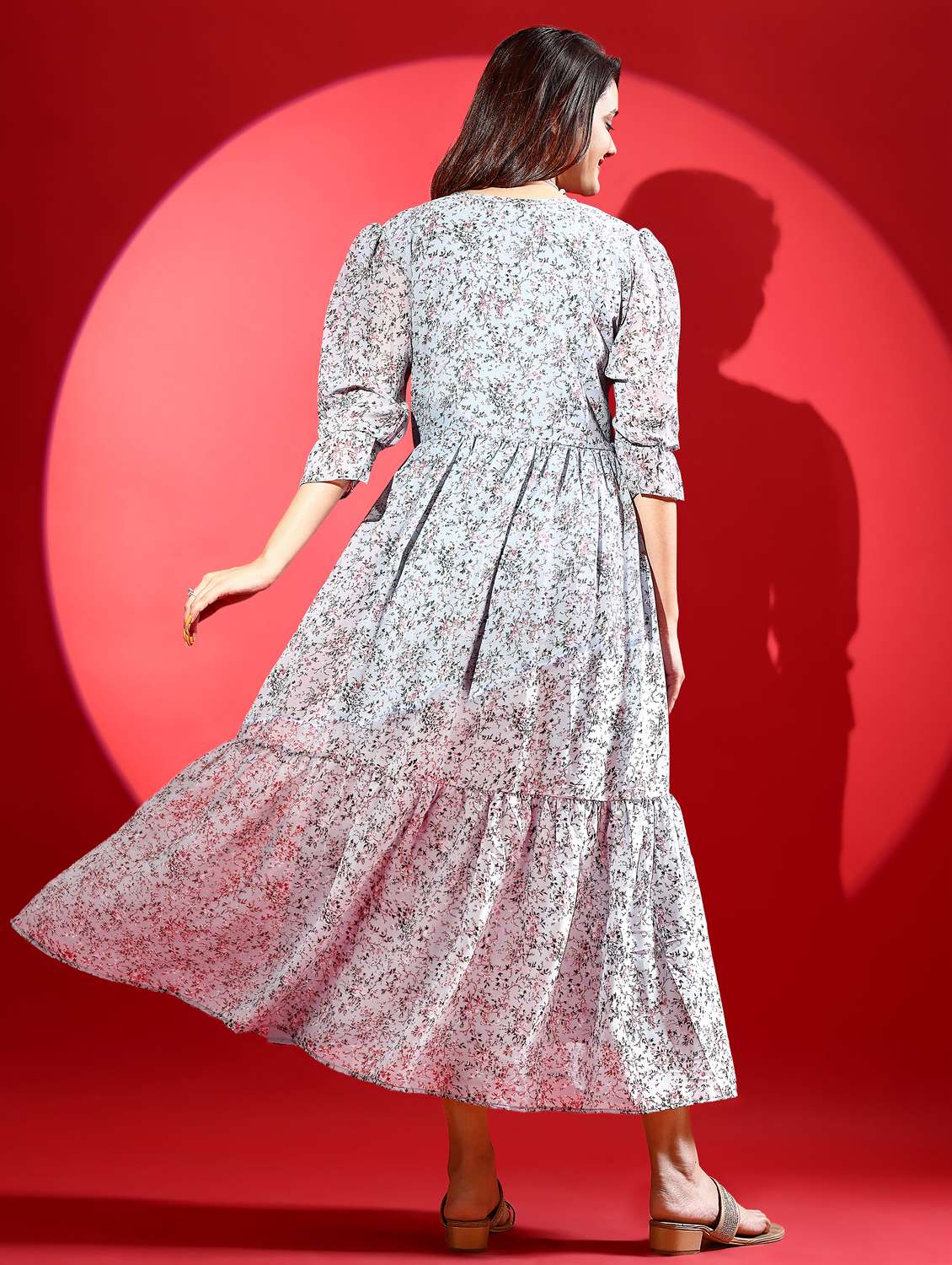 women floral print puff sleeve tiered dress - 21972241 -  Standard Image - 3